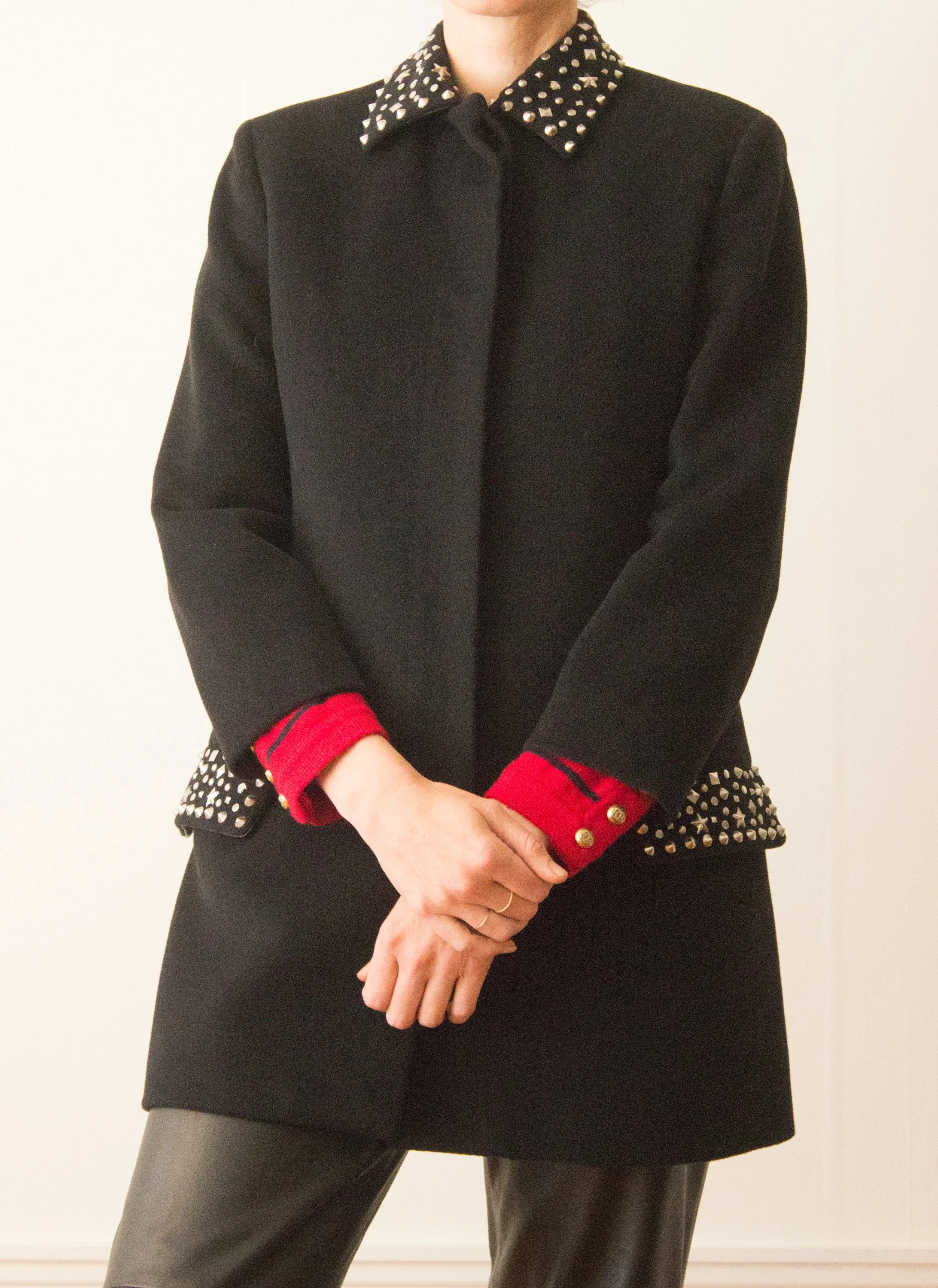 1990s Gianni Versace Cashmere Coat with Logo Stud Trim — Wayward